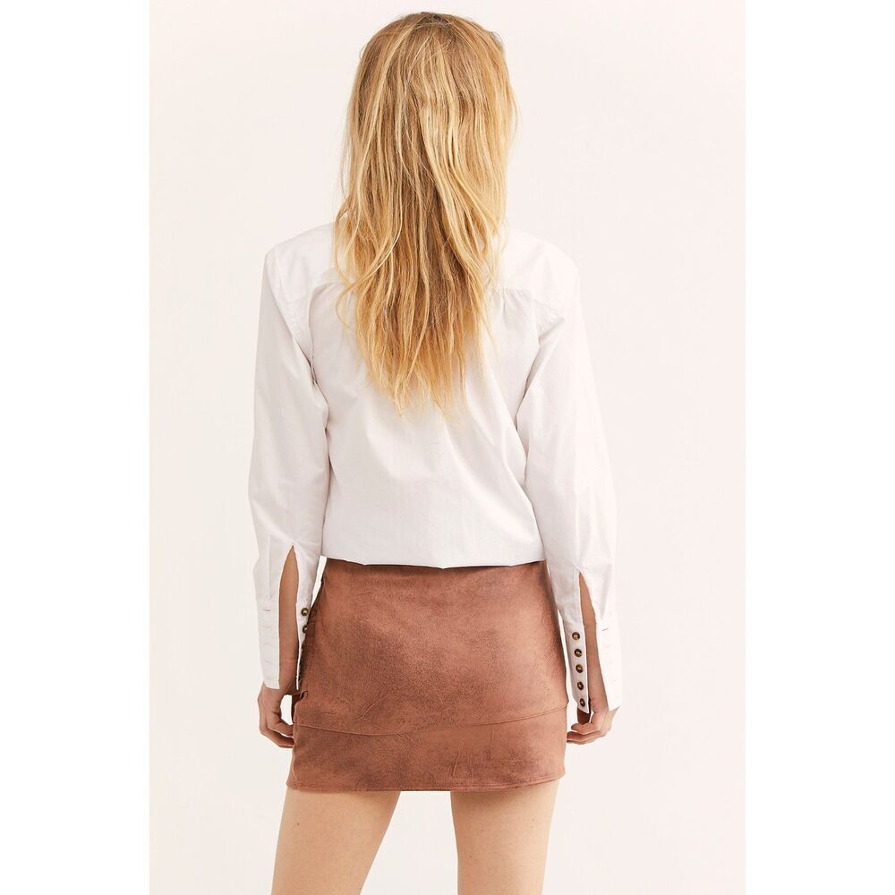 Free People Summer Love Vegan Suede Mini Skirt Size 12 Brown Cowgirl Retro - Picture 2 of 10